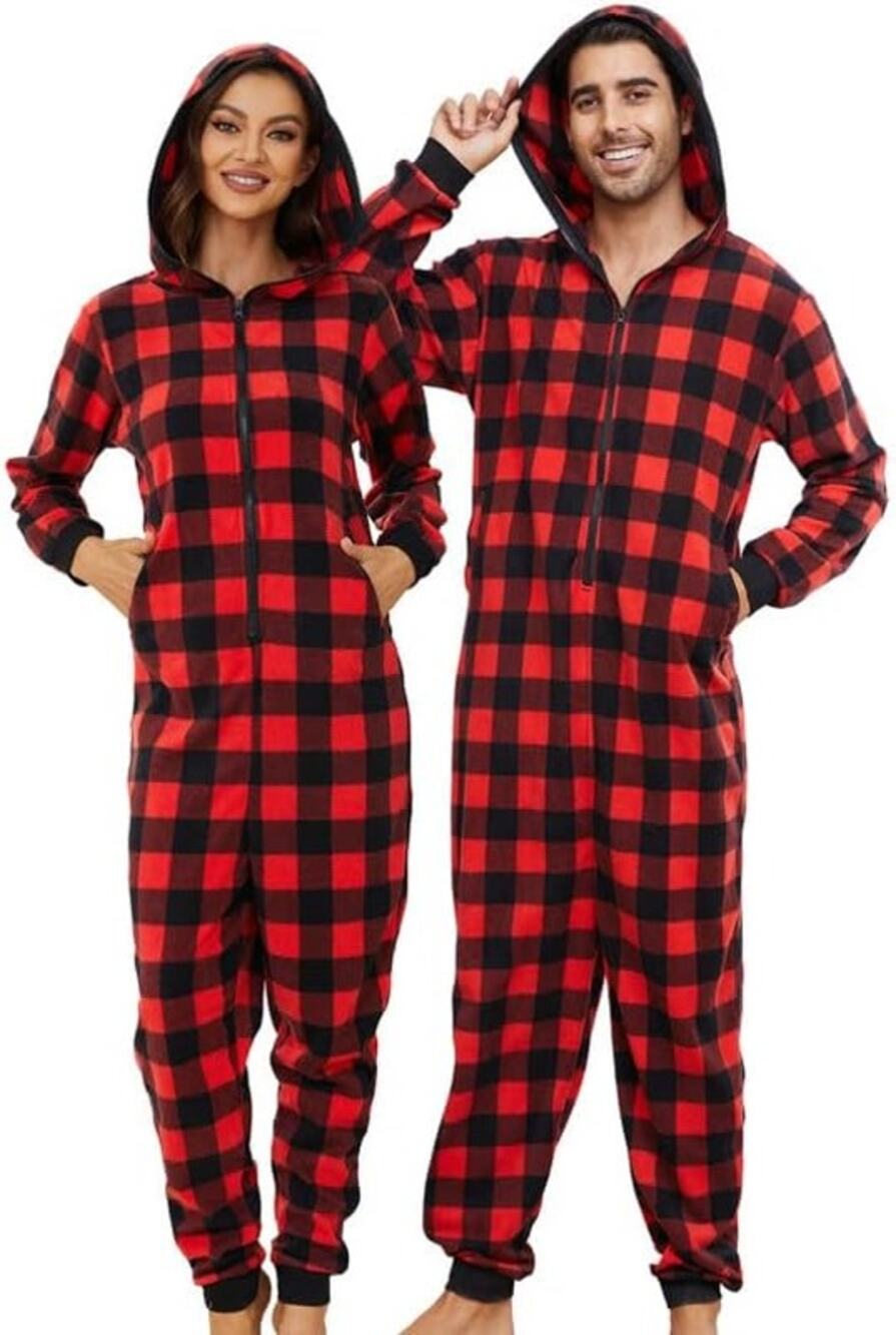 NWT U2SKIIN Unisex Hooded Buffalo Plaid Christmas Onesie Pajama Sz XL